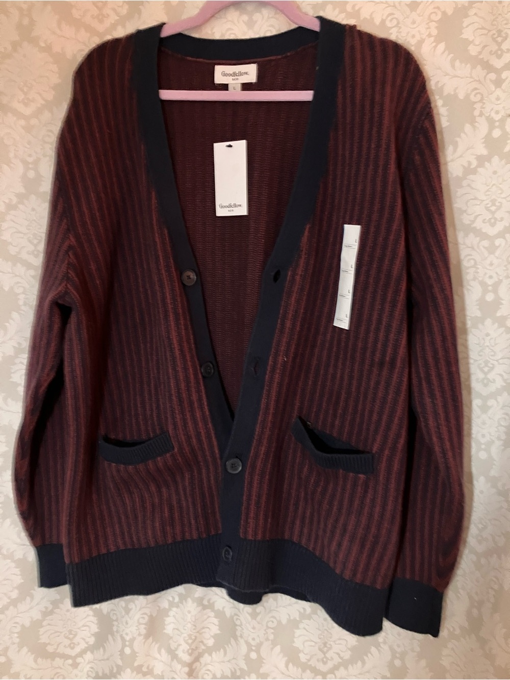 Goodfellow & Co Men’s Burgundy and Navy Striped Cardigan